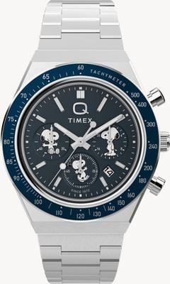 Timex x Peanuts Q Timex Chronograph (40mm) Blue Dial / Stainless Steel Bracelet TW2Y45300
