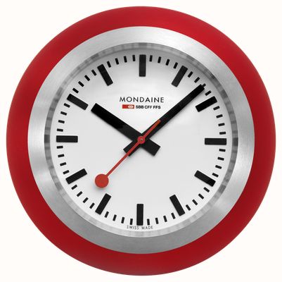 Mondaine Horloge globe (60 mm) cadran blanc / boîtier en acier inoxydable et base en silicone rouge A660.30335.16SBP