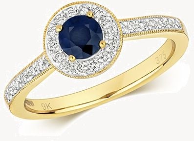 Treasure House 9k Yellow Gold Round Sapphire Diamond Cluster Ring RD414S/L