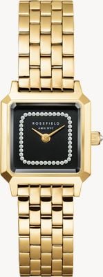 Rosefield Boxelle (19,5 mm) schwarzes CD-Zifferblatt mit Sonnenschliff / vergoldetes Edelstahlarmband BBGSG-B09