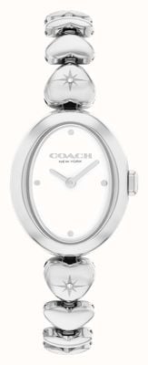 Coach Sammy quartzhorloge met twee wijzers (22,5 mm) met witte wijzerplaat en roestvrijstalen hartvormige armband. 14504639