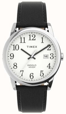Timex Leicht ablesbare Herrenuhr mit weißem Zifferblatt und schwarzem Lederarmband TW2V68800