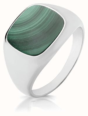 James Moore TH Silver Triple Plated Cushion Malachite Signet Ring Size Z G7545M/Z