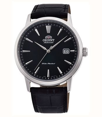 Orient Montre mécanique contemporaine (41,6 mm), cadran noir / bracelet en cuir noir RA-AC0F05B30B