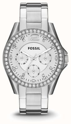 Fossil 女士莱利 |银色表盘|水晶套装|不锈钢手链 ES3202