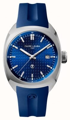 Favre Leuba Chief Date Automatic (40mm) Blue Monogram Pattern Dial / Blue Rubber Strap 00.20102.102.02.302