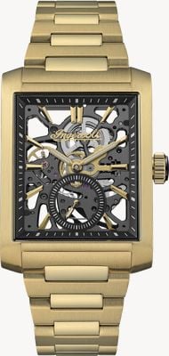 Ingersoll THE SPUR Automatic Small-Seconds (33.7mm) Black Skeleton Dial / Gold PVD Stainless Steel Bracelet I17002