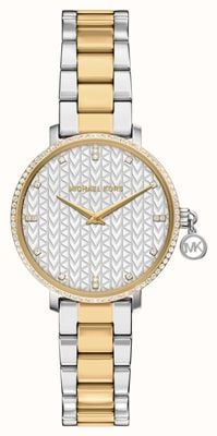 Michael Kors Cadran argenté à motif en cristal Pyper (32 mm) / Bracelet bicolore en acier inoxydable MK7574