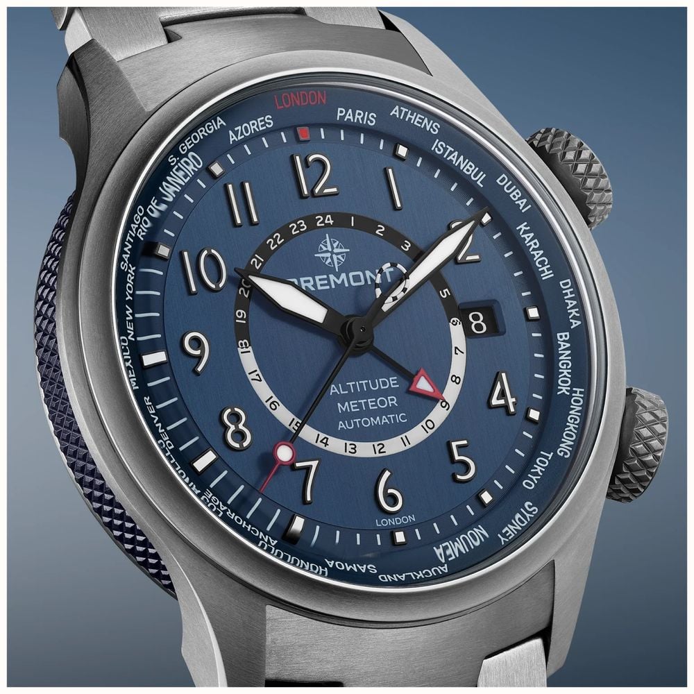 Bremont Altitude MB Meteor Time Zones Automatic (42mm) Brushed Blue Galvanic Metal Dial / Blue Leather Strap Watch ALT42-MT-Z-TI-BLBL-L-S - alternate view 5