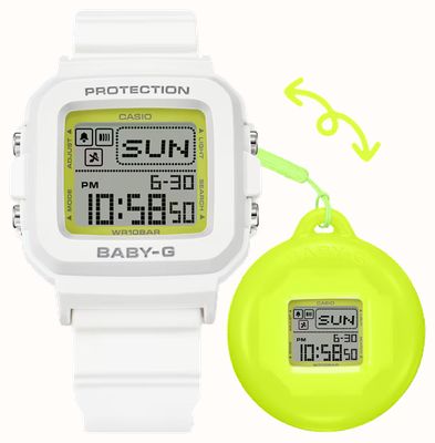 Casio G-SHOCK BABY-G + PLUS Series Digital Watch & Case Holder Set - White & Lime Green BGD-10K-7ER