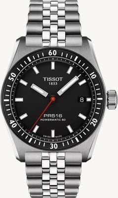 Tissot Pr516 パワーマティック 80 (38mm) ブラック文字盤 / ステンレススチールブレスレット T1494071105100