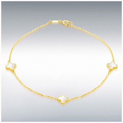 9ct Yellow Gold 3 x 6.5mm Mother of Pearls Clover Petals Bracelet 1.29.1602