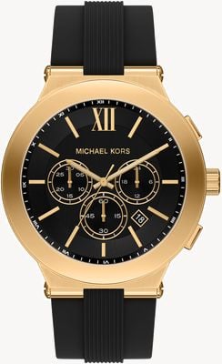 Michael Kors Cronógrafo Billie (46 mm) com mostrador preto e pulseira de silicone preta. MK9253