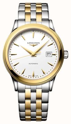 LONGINES Klassisches Flaggschiffmodell mit Automatikaufzug (40 mm), weißem Zifferblatt und zweifarbigem Edelstahlarmband L49843207