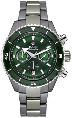 RADO Captain Cook High-Tech-Keramik-Chronograph (43mm) grünes Zifferblatt / Plasma-High-Tech-Keramik-Armband-Uhr R32189313