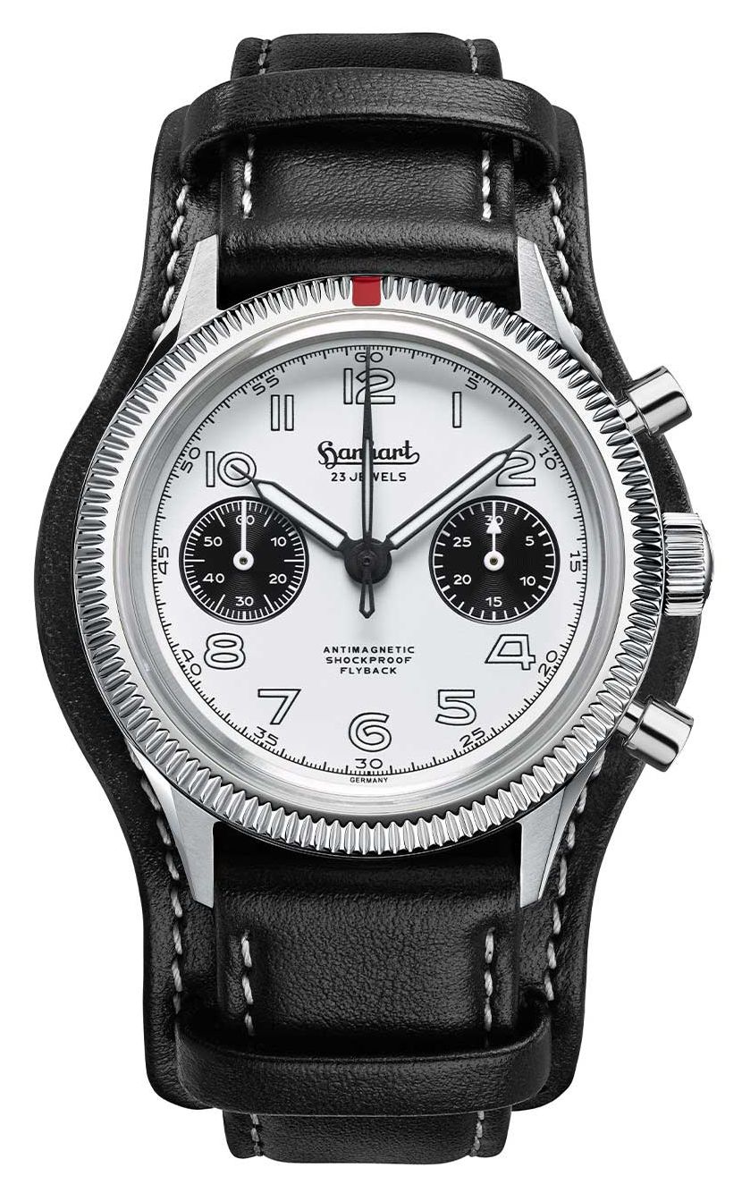 Hanhart 417 es flyback panda (42 mm) cadran blanc / bracelet montre