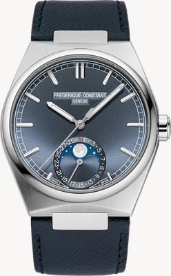 Frederique Constant Manufacture Highlife Mondphase Datum Automatik (39mm) blaues Sunray-Zifferblatt / blaues Saffiano-Lederarmband FC-716BL3NH6