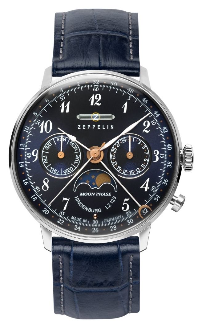 Zeppelin Lz 129 hindenburg phase de lune (36 mm) cadran bleu montre