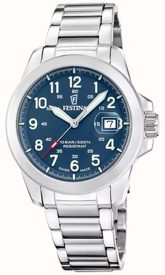 Festina Swiss Made Field Quartz (42mm) Blue Dial / Interchangeable Strap Set (Steel/Leather/NATO) F20081/2