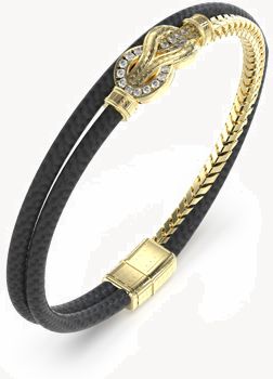 Guess SAILOR KNOT 7mm Black Leather & Gold PVD Stainless Steel Bracelet - One Size UMB05029YGBKL