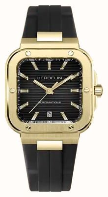 Herbelin Cap Camarat Square Automatic (39 mm) schwarzes Zifferblatt / schwarzes FKM-Kautschukarmband 1646P1N14CA