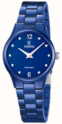 Festina Quartzo cerâmico (30,5 mm), mostrador azul / pulseira de cerâmica azul F20751/5