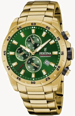 Festina 男士计时码表|绿色表盘 | pvd镀金手链 F20541/3