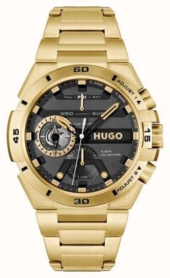 HUGO #wild (46 mm) mostrador preto / pulseira de aço inoxidável dourado 1530338