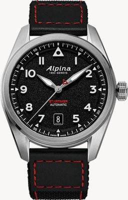 Alpina Startimer Pilot Automatik (40mm) strukturiertes schwarzes Zifferblatt / schwarzes Cordura-Textilband AL-525BW4S36