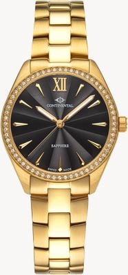 Continental Crystal Round (32.5mm) Textured Black Dial / Gold PVD Stainless Steel Bracelet 22508-LT202431