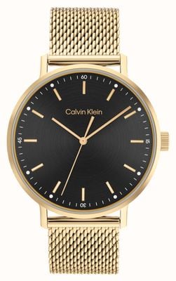 Calvin Klein Esfera negra para hombre | pulsera de acero inoxidable dorado 25200049