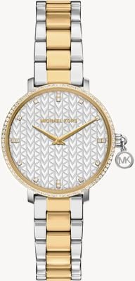 Michael Kors Cadran argenté à motif en cristal Pyper (32 mm) / Bracelet bicolore en acier inoxydable MK7574