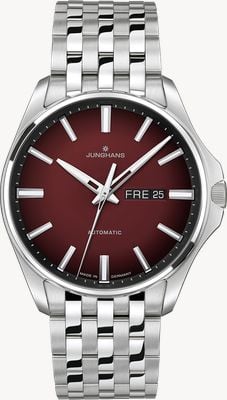 Junghans Meister s automatique jour/date (40,5 mm) cadran fumé rouge foncé / bracelet en acier inoxydable 27/4616.44