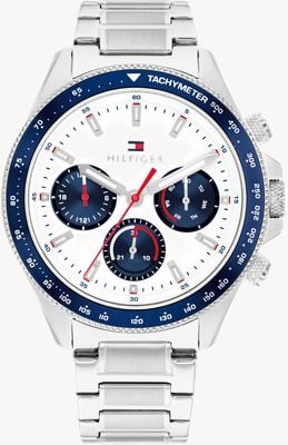 Tommy Hilfiger Reloj Clark para hombre (44 mm), esfera plateada y pulsera de acero inoxidable. 1792238