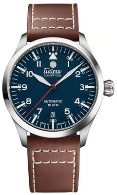 Tutima Glashütte Orologio Flieger t5 automatico (38,5 mm) quadrante blu lucido / cinturino in pelle Horween marrone chiaro 6109-03