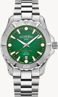Roamer Męski zegarek Deep Sea 200 (43 mm) z zieloną tarczą i bransoletą ze stali nierdzewnej 860833 41 75 71
