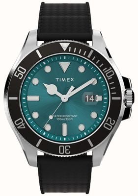 Timex Harbourside Coast (43 mm), grünes Zifferblatt / schwarzes Silikonarmband TW2V91700