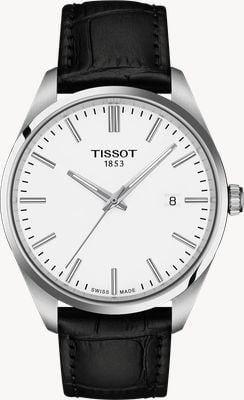 Tissot Pr 100 quartz (40 mm) cadran blanc / bracelet en cuir noir T1504101601100