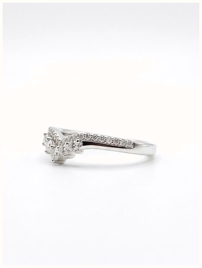 5 Stone Pavé Natural Diamond Platinum Chevron Half Eternity Band J8293 - widok alternatywny 2