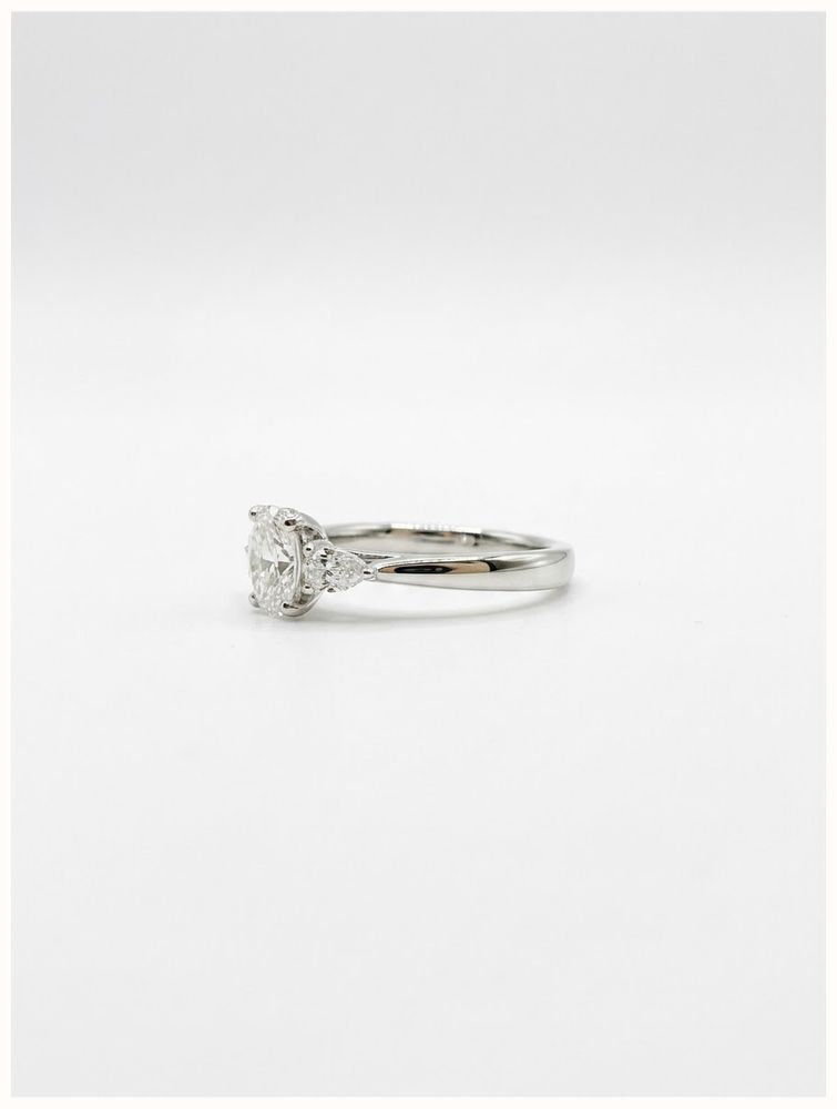 0.72ct Oval & Pear Natural Diamond Platinum Trilogy Ring J14664 - alternate view 2