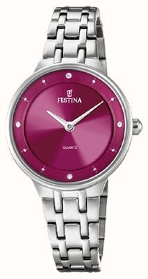 Festina 女士钢质手表，带 cz 镶嵌和钢质表链 F20600/2