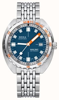 DOXA Sub 750t 加勒比海系列 (45毫米) 蓝色标志性表盘 / 不锈钢米粒表带 825.10.201.10
