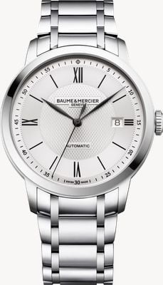 Baume & Mercier Classima 日期自动腕表（40毫米）银色缎面太阳纹表盘/不锈钢表带 10854
