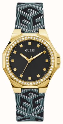 Guess Women's Avril (38mm) Black Dial / Black and Grey Patterned Silicone Strap GW0598L2