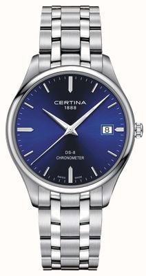 Certina Ds-8 chronometer | roestvrijstalen armband | blauwe wijzerplaat | C0334511104100