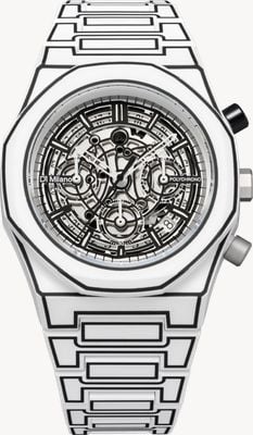 D1 Milano Polychrono White Sketch (40.5mm) Skeleton Dial / White Polycarbonate Strap PHBJ13