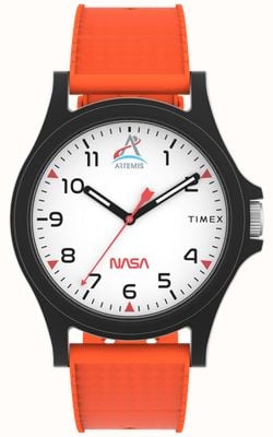 Timex Main Street NASA Artemis (40 mm) weißes Zifferblatt / orangefarbenes Silikonarmband TW2Y13000
