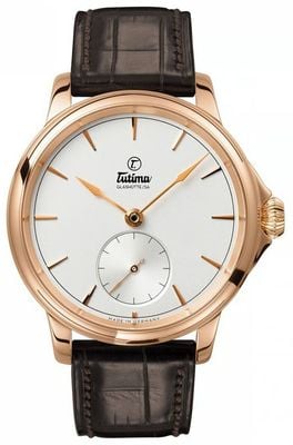 Tutima Glashütte Patria Small-Second Manual Winding (43mm) Finely Silver-Plated Dial / Brown Alligator Leather Strap 6600-02
