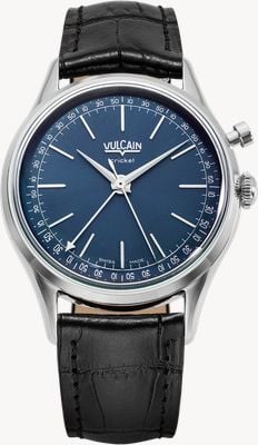 Vulcain Montre Cricket Président calibre alarme remontage manuel édition limitée (39 mm) cadran bleu soleil / bracelet cuir noir 100273A30.BAC201