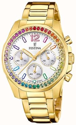 Festina Boyfriend-Chronograph für Damen mit goldenem Armband F20609/2